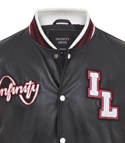 Mens Baseball Leather Letterman Bomber Jacket - Ashwood - Black