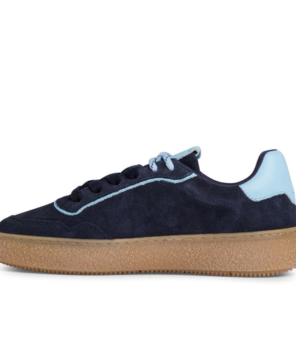 Tamaris Womens Navy Blue Leather Fashion Stripe Lace Up Sneakers