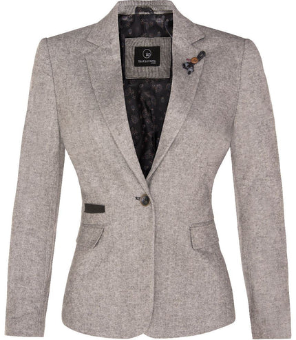 Womens Tweed 1920s Herringbone Light Grey Blazer