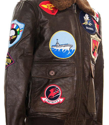 Mens A2 Top Gun Leather Bomber Jacket-Camborne - Brown