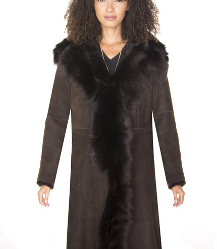 Womens Toscana Sheepskin Suede Trench Coat-Tbilisi - Navy