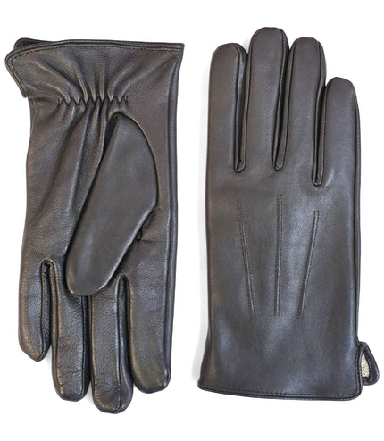 Men's Brown Italian Leather Warm Wool Lining Winter Gloves - M-LGV-305