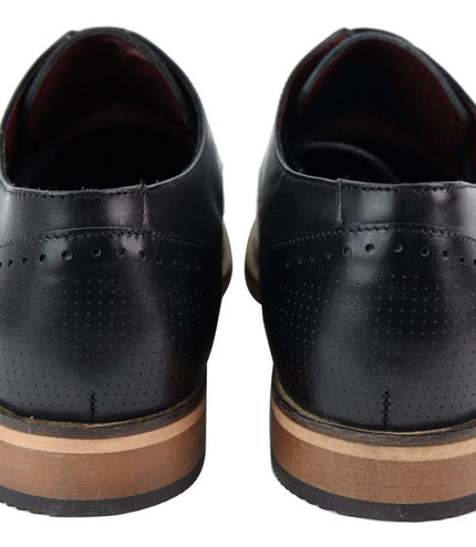 Mens Classic Oxford Brogue Shoes In Perforated Black Leather