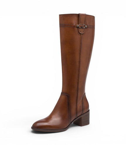 Tamaris Women’s Brown Leather Riding Knee-High Heel Long Boots - 25576-47