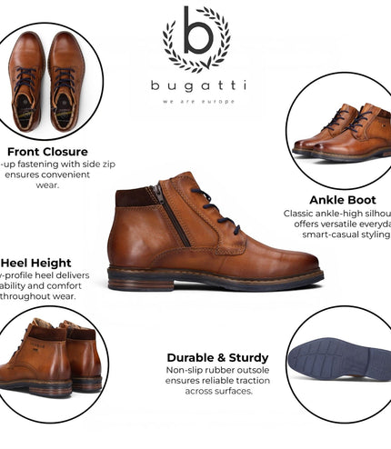 Bugatti Mens Tan Brown Leather Lace-up Chukka Ankle Boots - Rigalo Evo