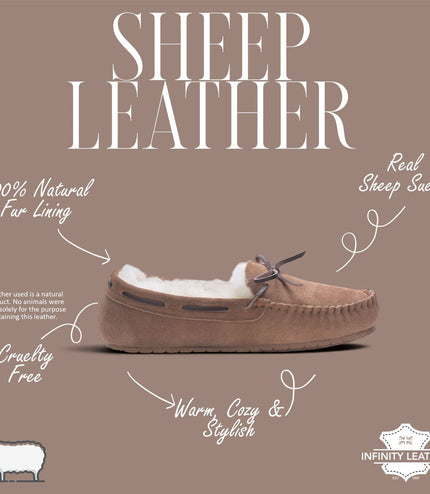 Men’s Chestnut Tan Genuine Sheepskin Moccasin Winter Slippers - Flint