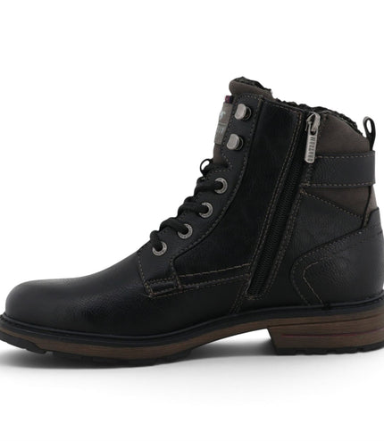 Mustang Men's Black Faux Leather Winter Lace-Up Ankle Boots - M0021001