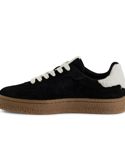 Tamaris Womens Black White Fur Suede Leather Fashion Lace Up Sneakers