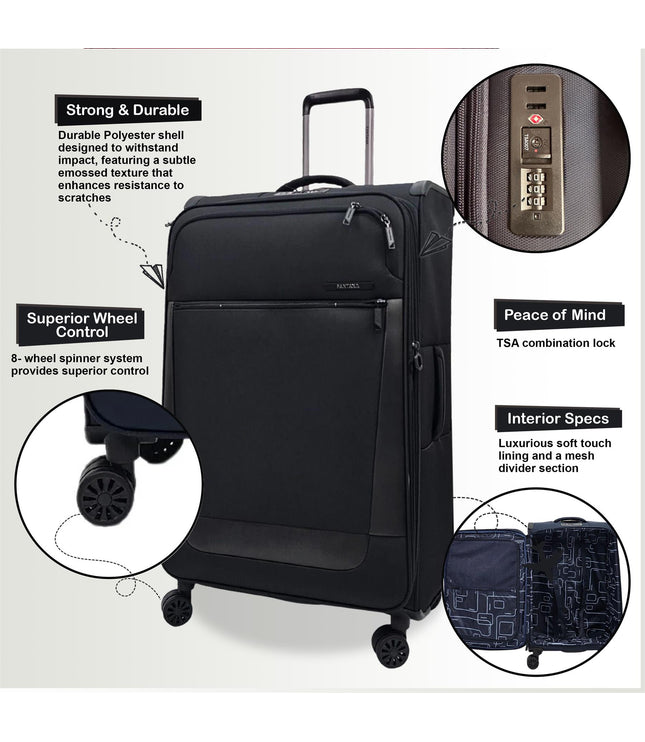 Bourne Large Soft Shell Suitcase in Black