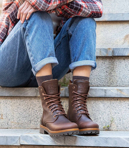 Panama Jack Women's Frisia B10 Bark Waterproof Leather Combat Boots