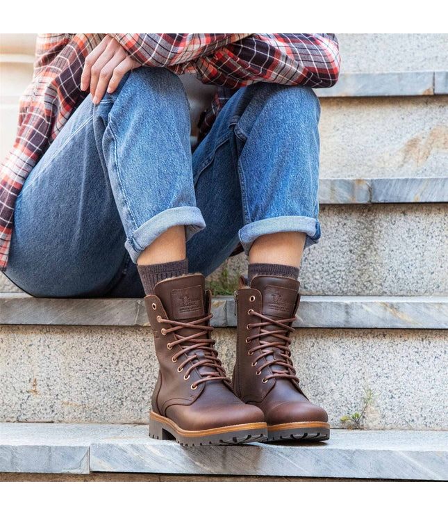 Panama Jack Women's Frisia B10 Bark Waterproof Leather Combat Boots