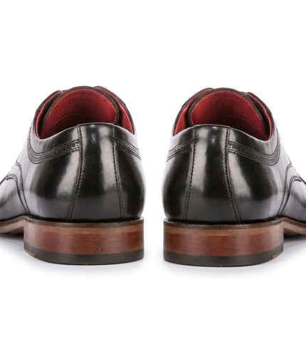 Justin Reess Men's Polished Black Leather Cap Toe Derby Shoes - Everett