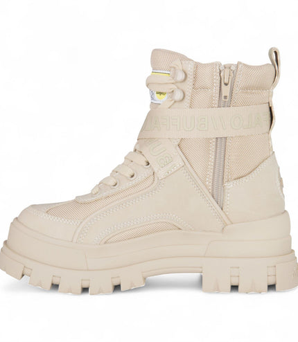Buffalo Womens Beige Chunky Platform High Ankle Combat Boots - ASPHA-COM1