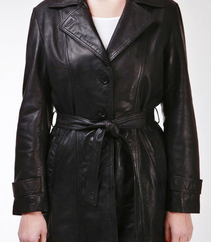 Womens 3/4 Length Trench Coat-Ranchi - Black