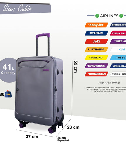 Handa Cabin Soft Shell Suitcase in Grey