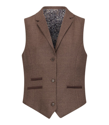 Women's Brown Three-Piece Tailored Fit Suit in Prince of Wales Check