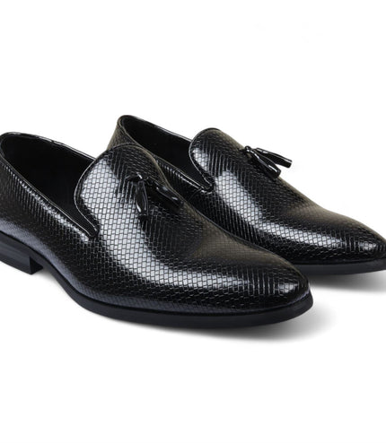 Men's Black Formal Tassel Loafers Slip-On Leather Shoes