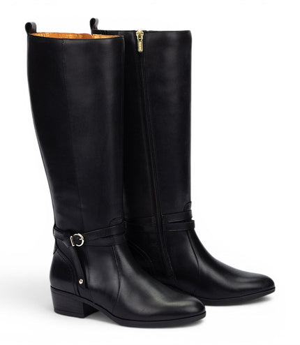 Pikolinos Women's Knee High Tall Black Leather Boots - Daroca