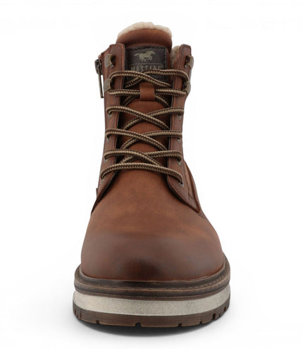 Mustang Men's Cognac Brown Faux Leather Winter Lace-Up Ankle Boots - M0091001