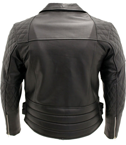 Mens Cowhide Leather Biker Jacket-Nassau - Black