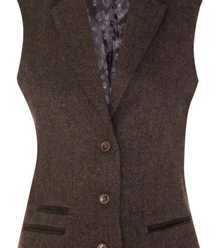 Womens Tweed 1920s Herringbone Brown Waistcoat