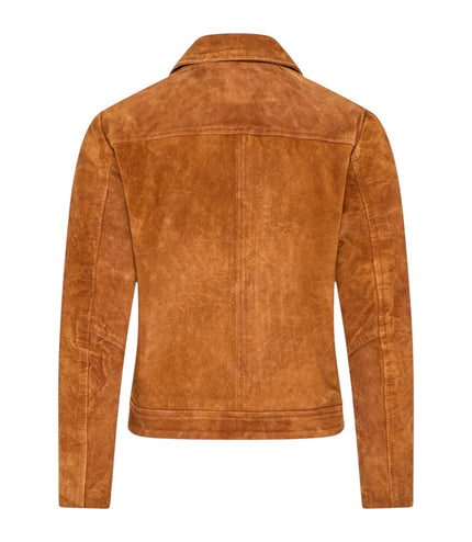 Women’s Tan Suede Leather Bomber Blouson Jacket - Varsity