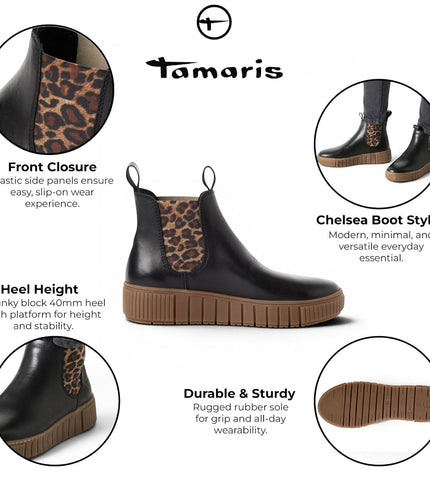 Tamaris Womens Black Leather Chelsea Ankle Boots - 25403-43