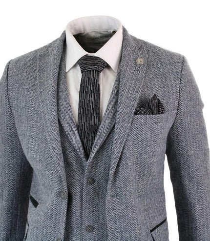 Men's 3 Piece Grey Herringbone Tweed Suit