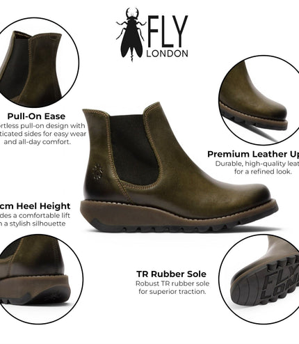 Fly London Womens Diesel Green Chelsea Leather Ankle Boots - SALV195