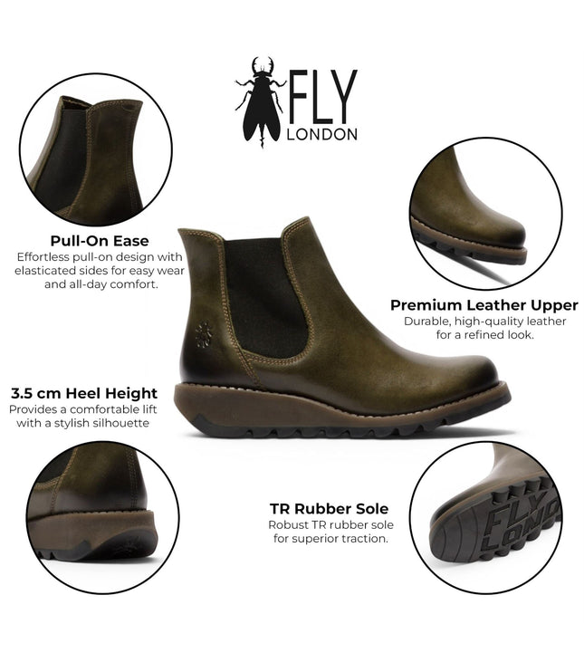 Fly London Womens Diesel Green Chelsea Leather Ankle Boots - SALV195