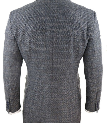 Mens 3 Piece Navy Blue Tweed Check Vintage Retro Suit