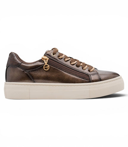 Tamaris Womens Brown Faux Leather Fashion Lace Up Sneakers