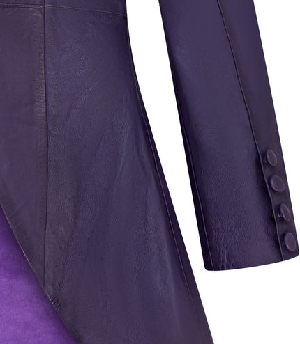 Womens Gothic Full Length Leather Coat Victorian Flare Goth Punk - Plum