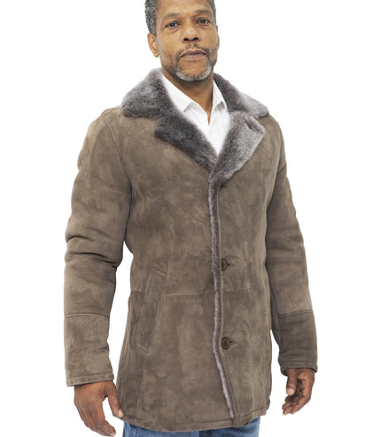 Mens Sheepskin Classic Car Coat-Avondale - Taupe