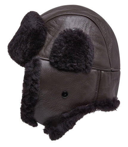 Mens Brown RAF Aviator Sheepskin B-55 Trapper Hat Winter Warm Leather Navigator Hat