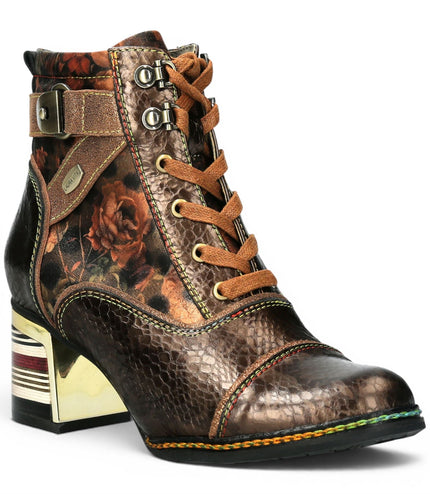 Laura Vita Women's Victorian Floral Bronze Leather Lace-Up Ankle Boots - Idcorao-10