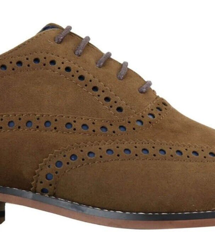 Mens Classic Oxford Brogue Shoes In Tan/Navy Suede