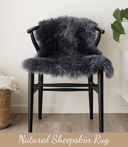 Genuine Charcoal Grey Sheepskin Natural Silky Soft Fluffy Real Wool Rug