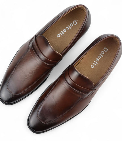 Men's Brown Slip-On Loafers Leather Lined Smart Shoes