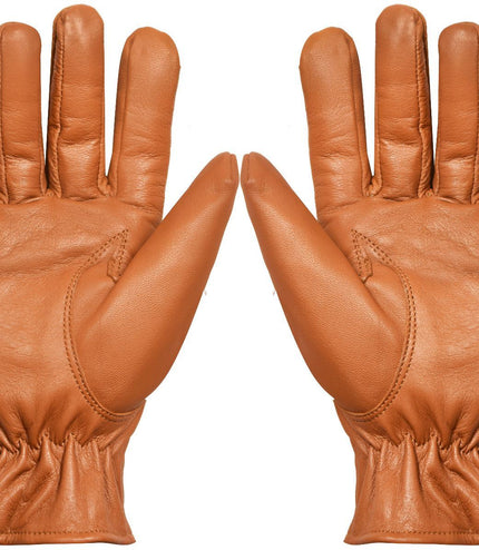MENS TAN CLASSIC REAL 100% LEATHER GLOVES THERMAL LINED DRIVING WINTER GIFT
