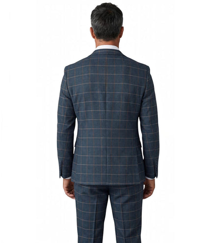 Men's Navy Tweed Herringbone Formal Check Blazer - Harris