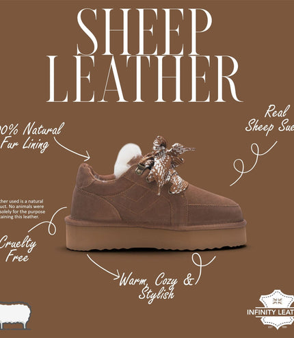 Women’s Chestnut Brown Genuine Sheepskin Fur-Lined Winter Wedge Trainers - Moonstone