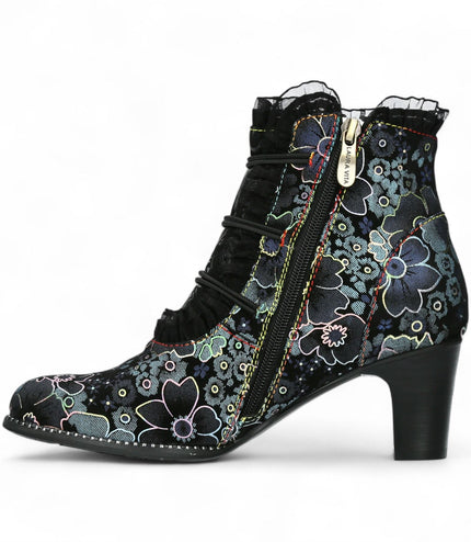 Laura Vita Elcodieo 224 Blue Floral Womens Gothic Victorian Leather Ankle Heeled Boots