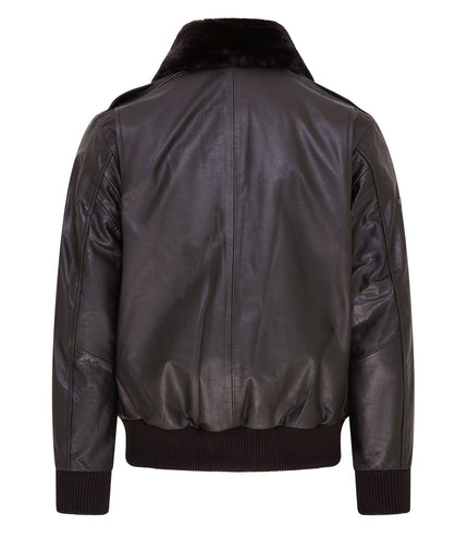 Mens Leather Bomber Jacket Air Force Badge Pilot Flying US Aviator Jacket - Black