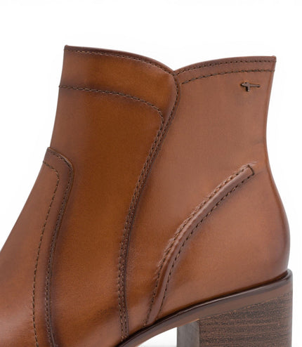Tamaris Women's Brown Tan Leather Heeled Ankle Boots - 25313-47