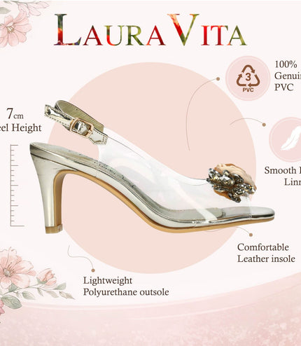 Laura Vita Women's Mira 05 Clear Golden Slip-On Cinderella Heel Sandals