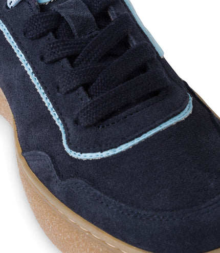 Tamaris Womens Navy Blue Leather Fashion Stripe Lace Up Sneakers