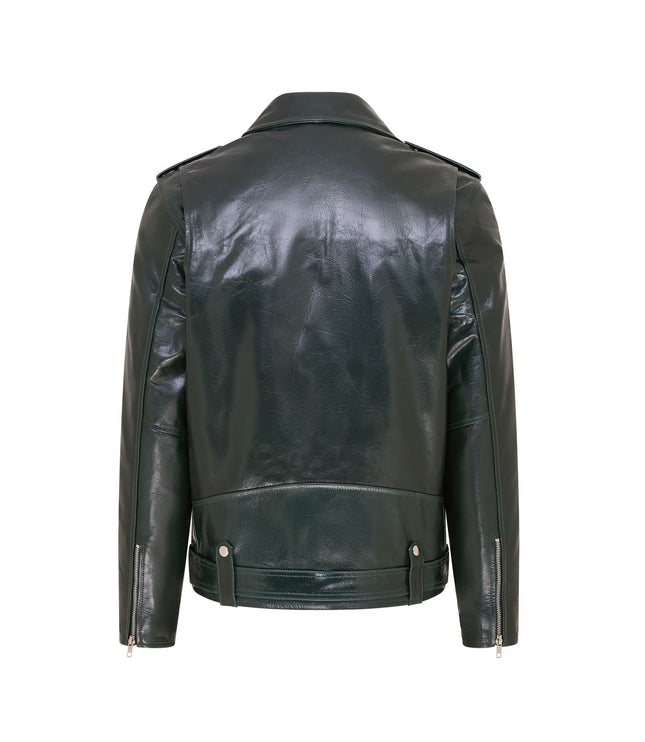Mens Retro Brando Quilted Leather Biker Jacket Vintage Motorcycle Style - Green