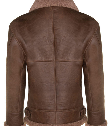 Mens B3 WW2 Sheepskin Leather Flying Aviator Jacket-Houston - Brown