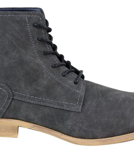 Mens Matt Grey Suede Lace Up Ankle Boots